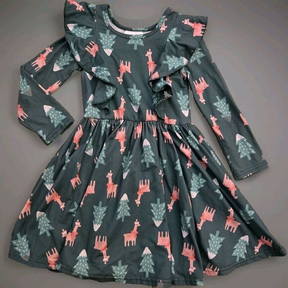 Dot Dot Smile Girls Green Christmas Tree Ballerina Soft‎ Twirl Dress Sz 3/4 - Picture 1 of 3